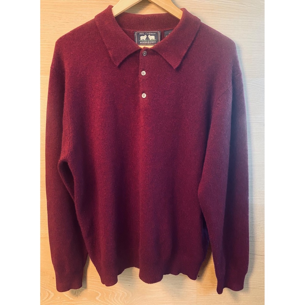 Woods & Gray 100% Cashmere Plum Polo Pullover 1/4 Button Sweater Mens Size M